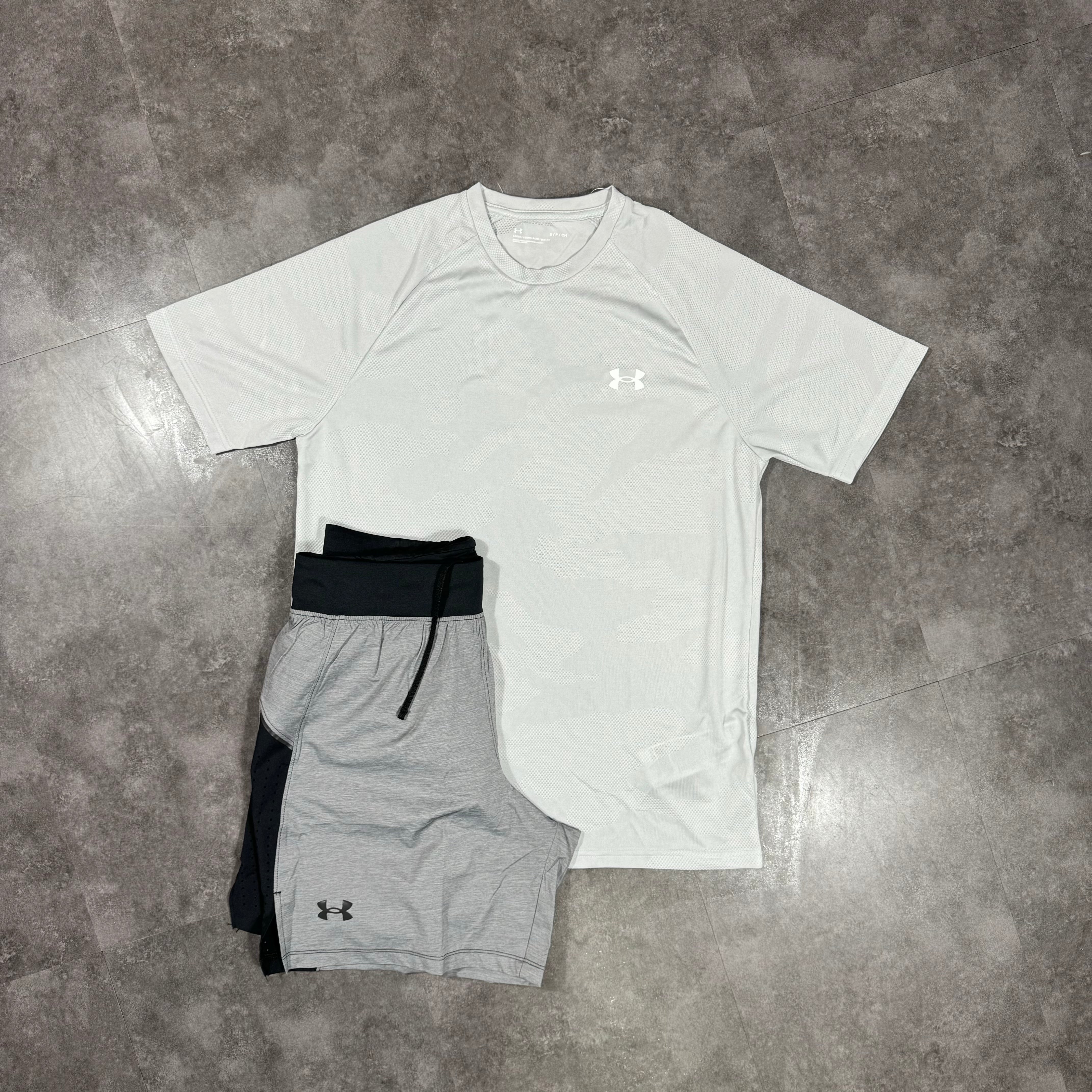 Under Armour Camouflage T-Shirt/Shorts Set White/Grey